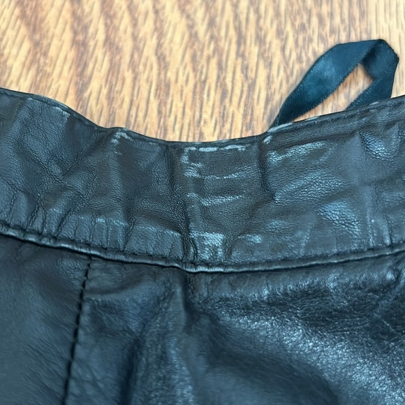 Leather 80s Pants Women's Size 8 Black Pleated Two Pockets Zipper Velcro Lined - Picture 9 of 13